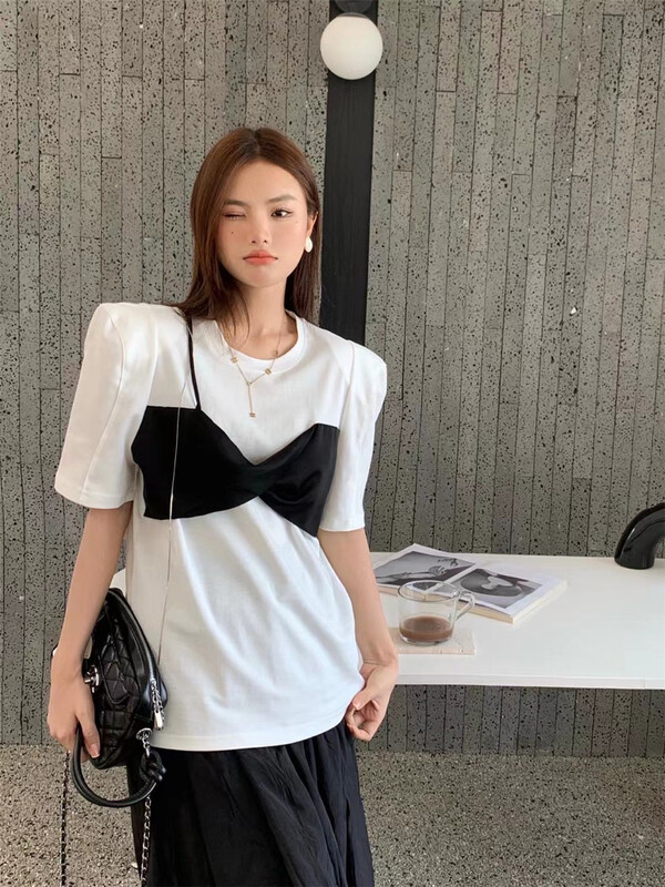 [an studio] splicing comfortable Korean Short Sleeve T-shirt ys1-8823\l