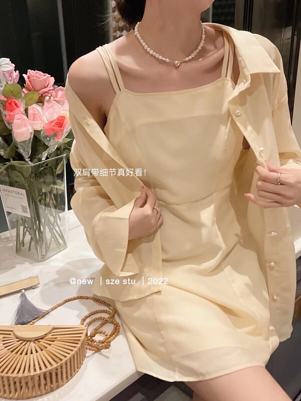 [Sze] double shoulder chiffon small a dress 90596