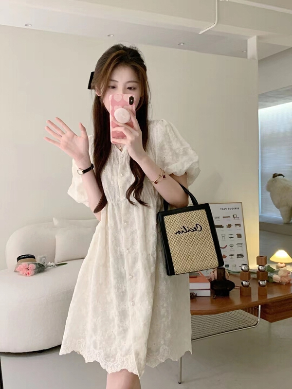 [baby] simple solid color single breasted dress 8661\wtt