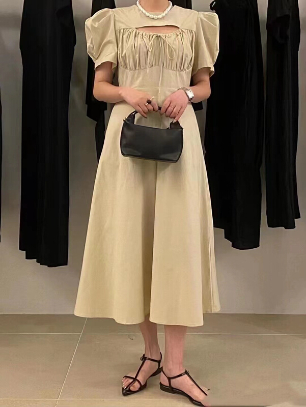 [Zoe Zoe] Korean hollow out drawstring waist closing temperament dress c1006\zjy