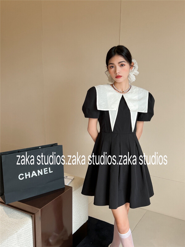 [Zaka] French style large lapel dress 58350\ll