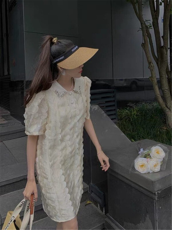 [sway] 3D Flower bubble sleeve slim dress 815\y