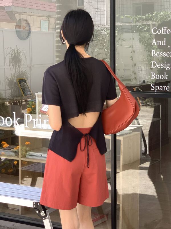 [clean space] simple solid color loose ice silk short sleeve T-shirt 31868\cqw