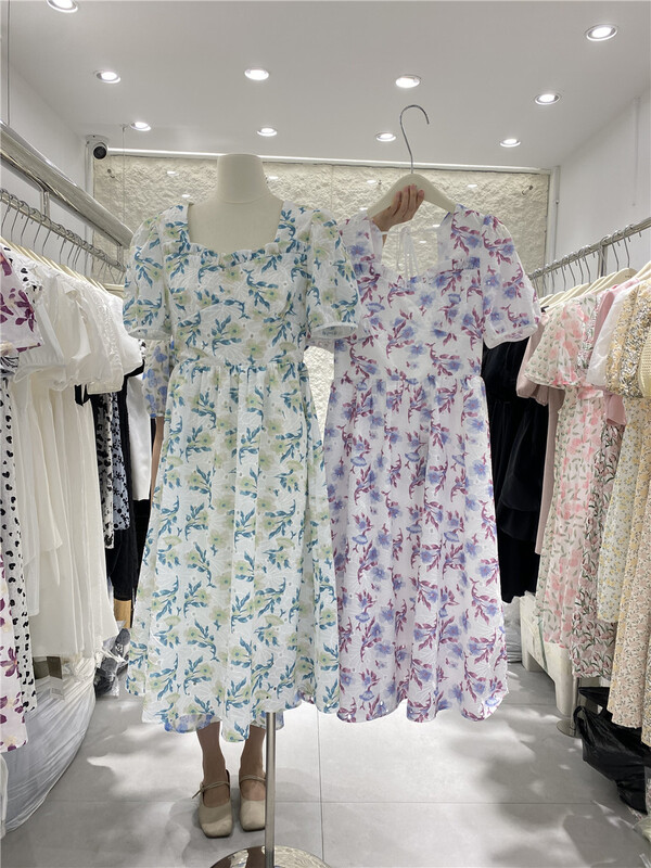 [vanroi Fanluo clothes] Han Shu floral high waist dress 81105\hjy