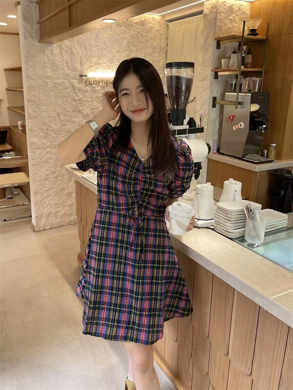 [Jerry house jelly maker] checkered fashion dress 9037\hbx