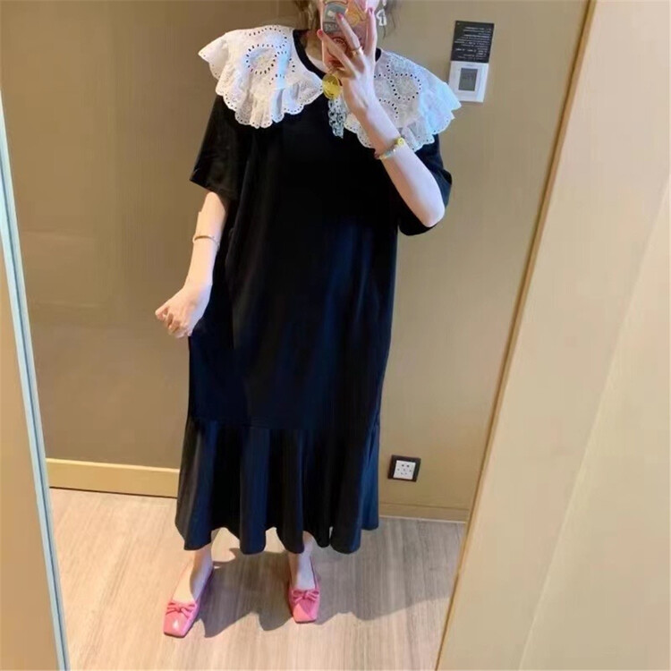 [we family] color blocked round neck Pleated Dress 2163\l
