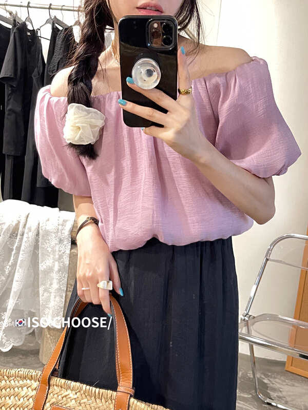 [ISO Korean] Japanese retro sweet off shoulder short sleeve shirt 3177\hjy