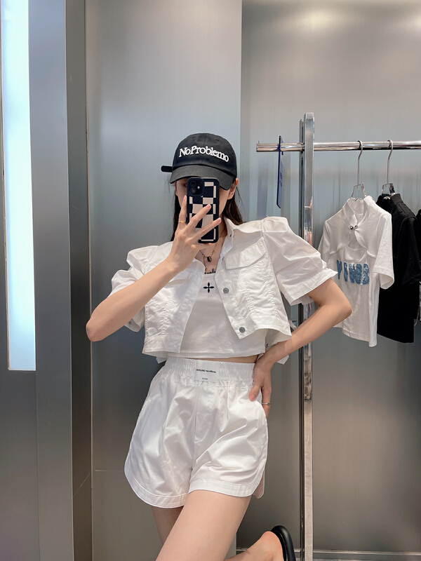 [m&m] Korean cowboy design coat + Elastic Waist Shorts Set (only selling sets) 16438\pcz