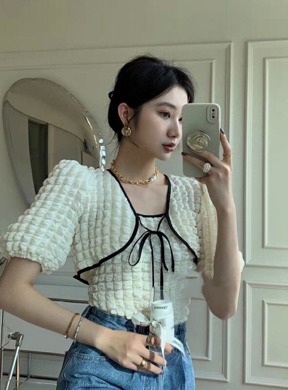 [blue show] fashion lace up blouse + versatile vest two piece suit 6155\lsw