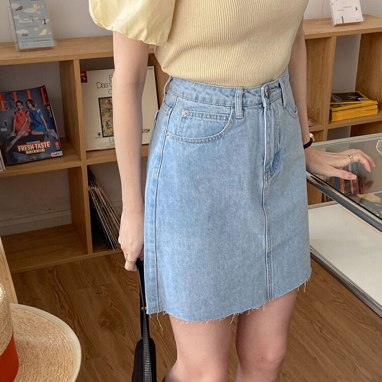 [secondtime] casual simple high waist thin denim A-line skirt 5252\xj