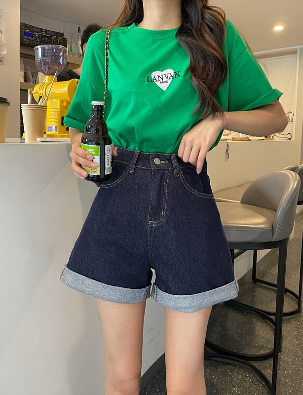 [mi&co Wu] Korean versatile slim cuffed denim shorts t2283\hjy