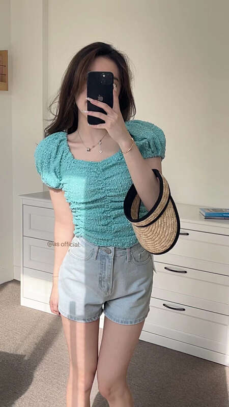 [as] pure atmosphere snowflake bubble sleeve shirt 2249\hjy