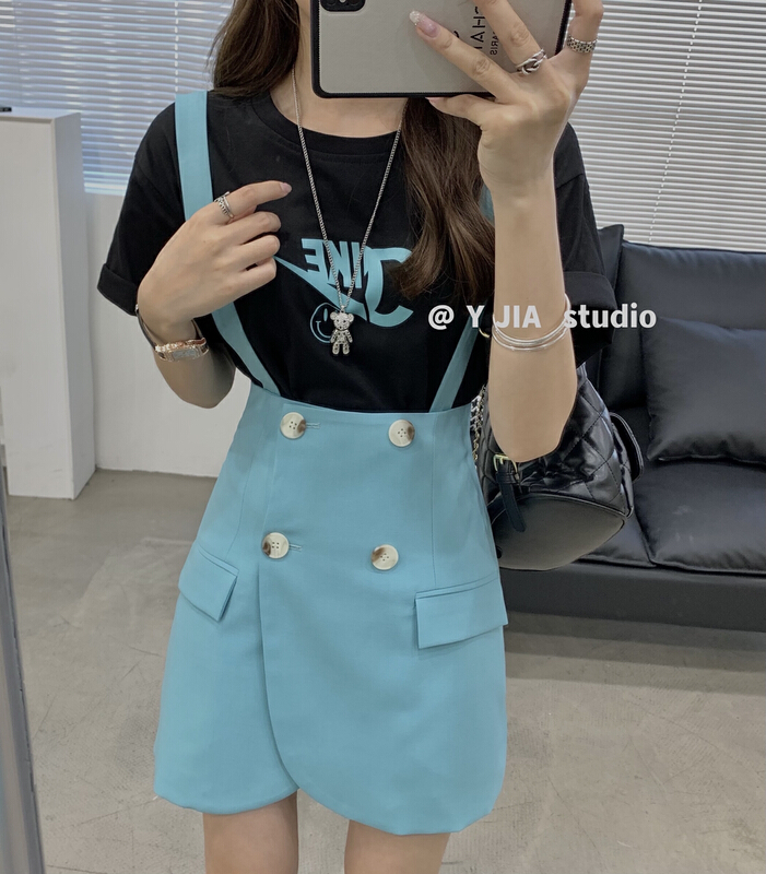 Original price 77.83! [y.jia EJA] simple letter short sleeve + versatile slim suspender skirt set only sell set ys2-3312