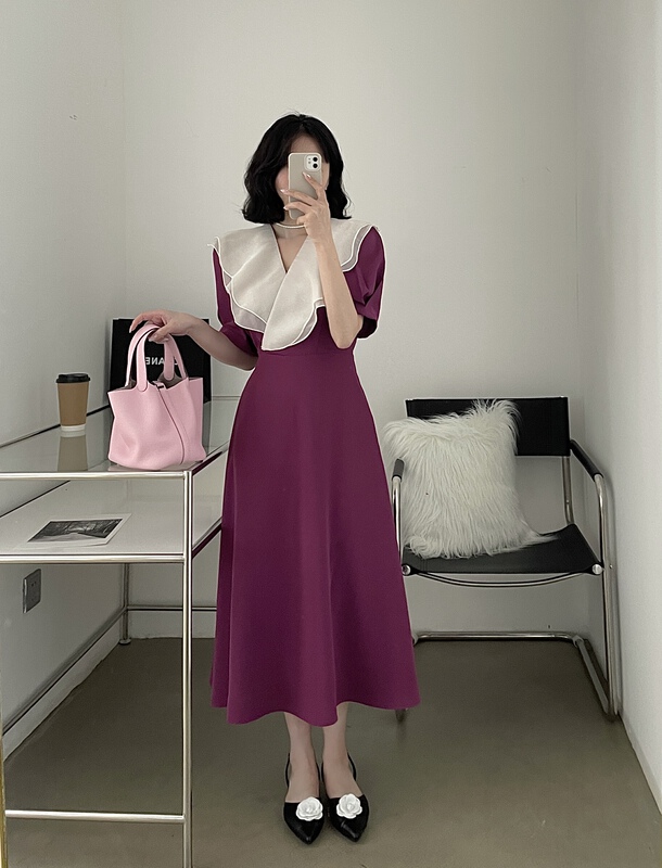 In early summer! [lemon tree] Korean double-sided flower collar dress ys1-66268\xyy