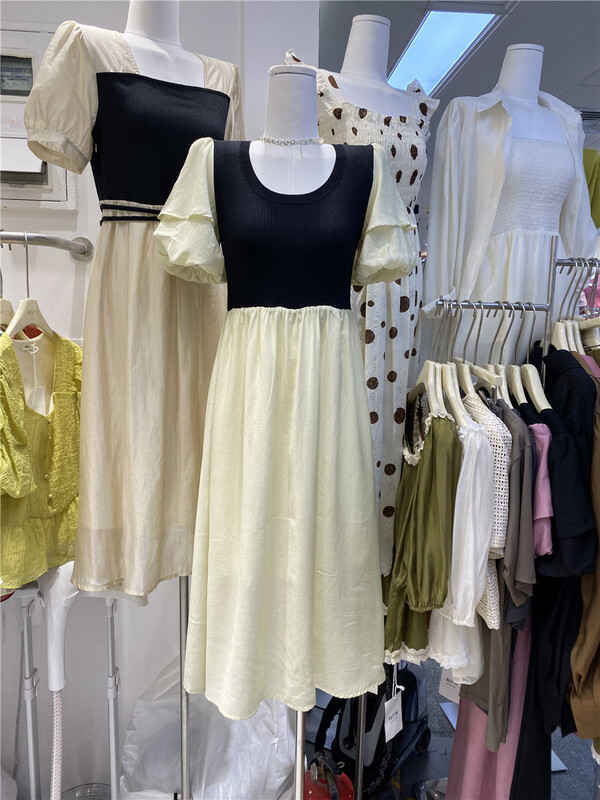 [bestie] Han Shu U-neck bubble sleeve high waist dress 1603\hjy