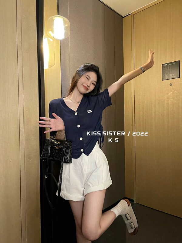 [kiss sister] Korean version simple drawstring design t-shirt 22m8091