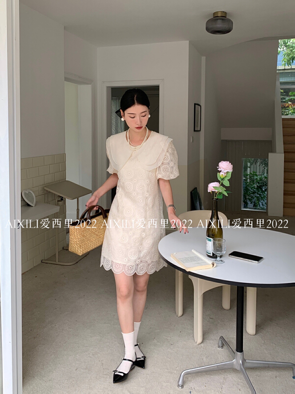 [aixili Sicily] elegant temperament baby collar lace dress lotus leaf collar lace hollow 6668