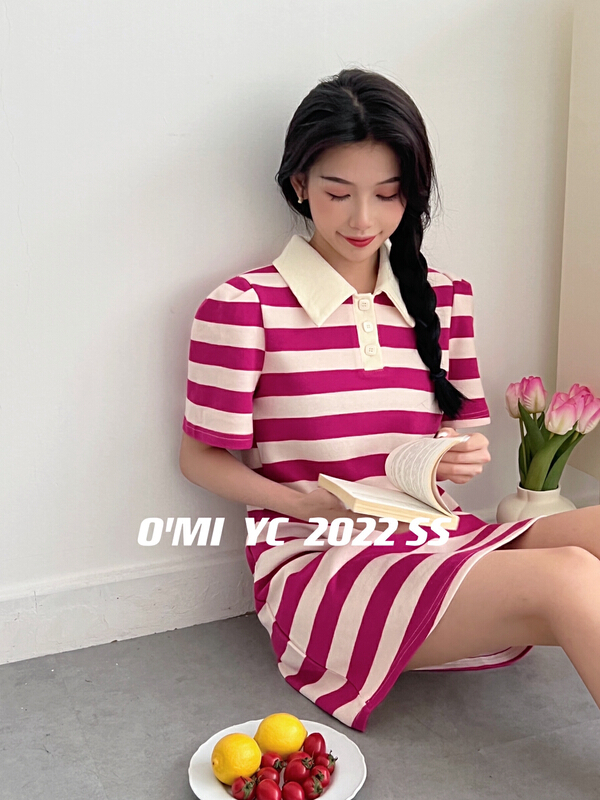 [O MI] simple stripe polo collar dress ys-7623\hbx