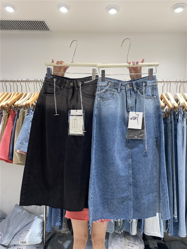[o not 1] Korean versatile slim denim skirt (with chain) w887\lsw