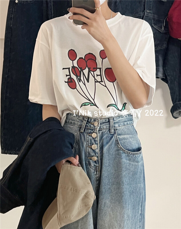 New year in early spring! [Naikan Nik] Korean balloon printed loose short sleeve T-shirt 9223\lwy