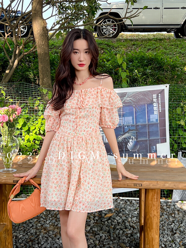 【 digm 】 broken flower waist closing thin dress 2513-1\zxx
