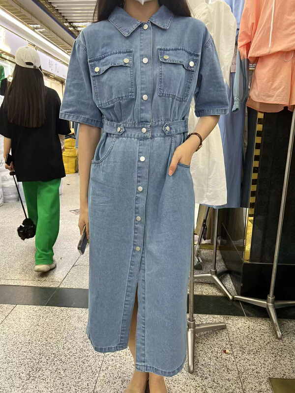 [Yulia] Korean slim and versatile denim dress 1662-1\lsw