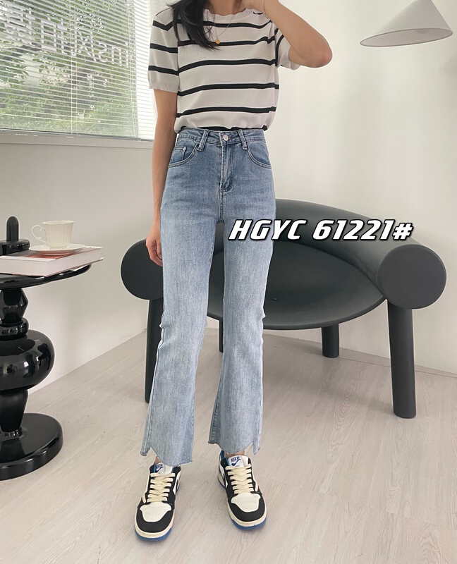 [original in Korea] high elastic jeans with irregular hem and slight flare 61221-5\l