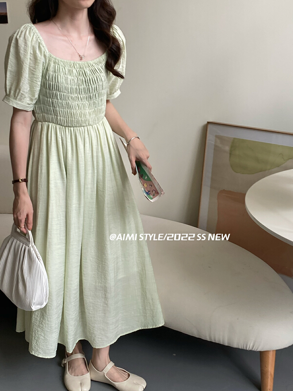 [aimistyle] temperament square neck bubble sleeve waist thin dress 10915\hbx