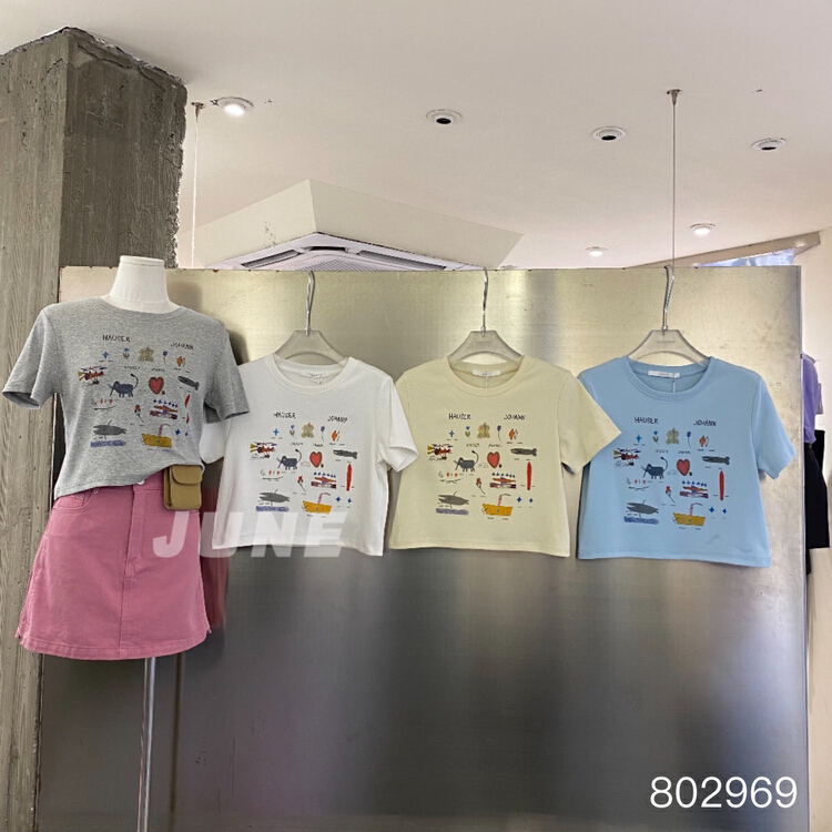 [June] cartoon printed slim short sleeve T-shirt 802969\xyy