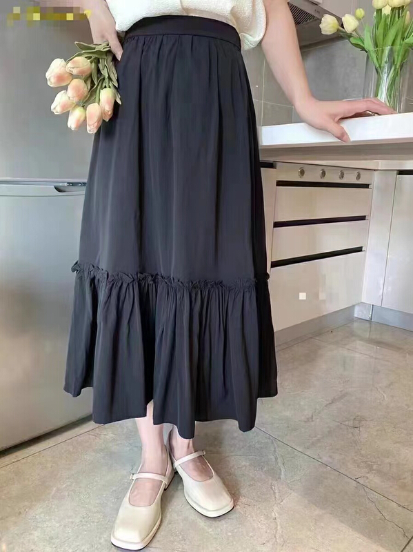 [Ming] fashionable and versatile casual simple elastic waist panel skirt 9817\lsw