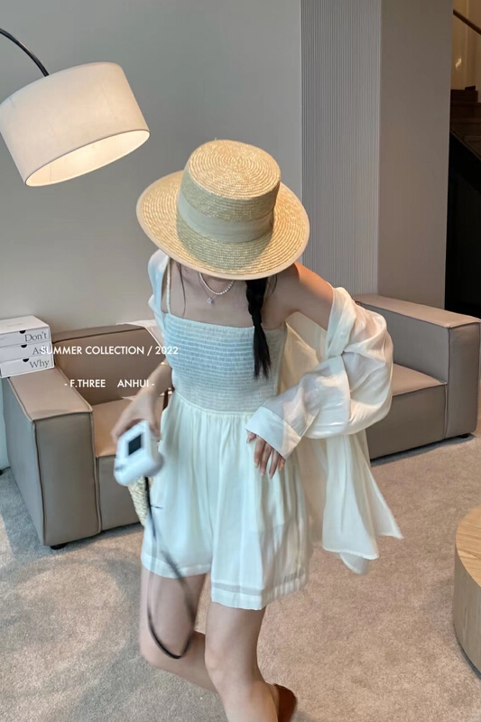 [f.three] Tencel sunscreen shirt + suspender Strapless Jumpsuit set 95260\xj