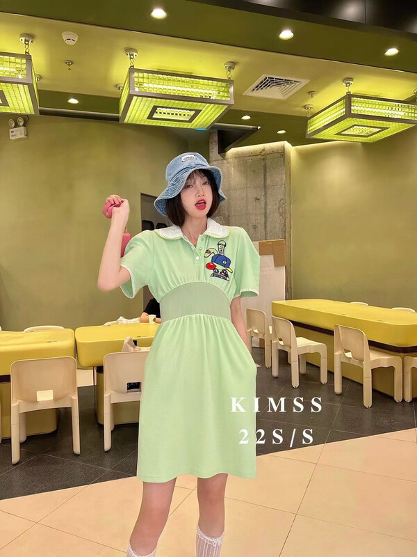 【 m.zz 】 double layer doll neck cartoon embroidery waist dress 9186\lsw