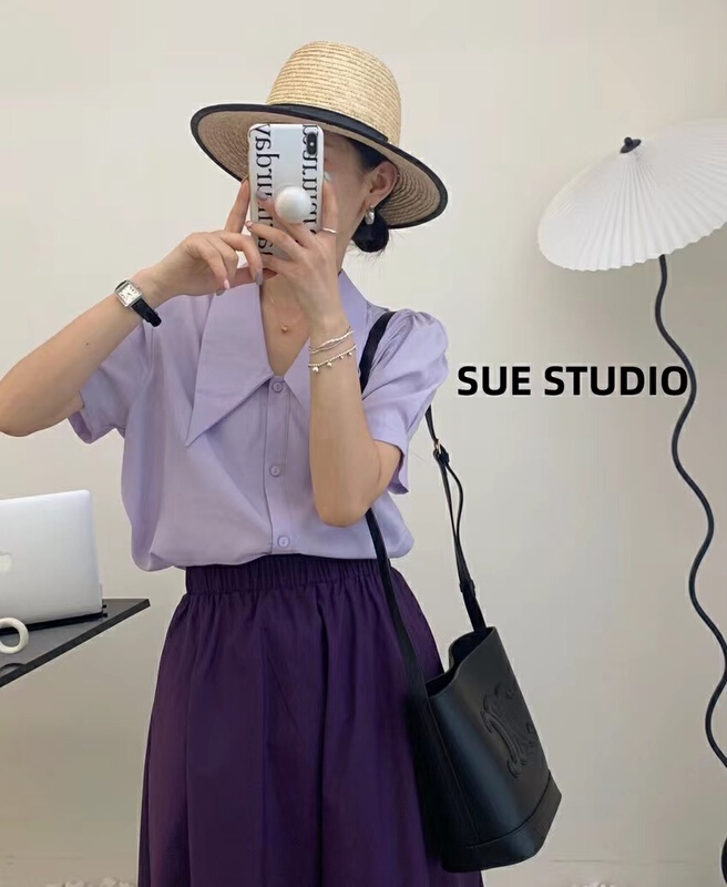 [Sue studio] single breasted slim comfortable shirt 22225\zjy
