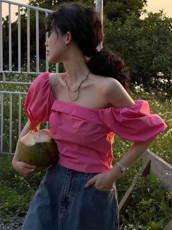 [Korean C family] French Style Bubble Sleeve Square Neck Shirt 8340\pcz