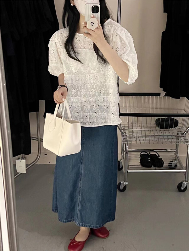 【 Susan 】 lace flower hollowed out temperament shirt 18915\lsw