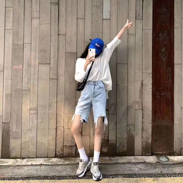 In early summer! [Korean original] worn out and versatile 5-point denim shorts 1245-6\l