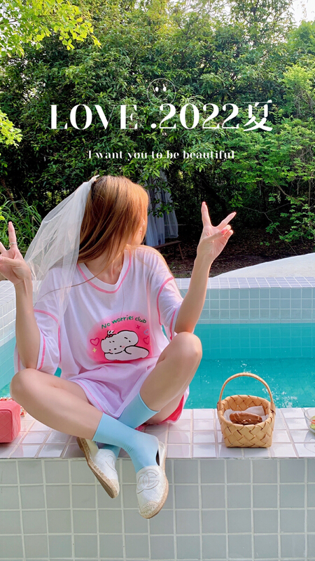 [love] cute printed round neck loose and versatile short sleeve T-shirt 933\wtt