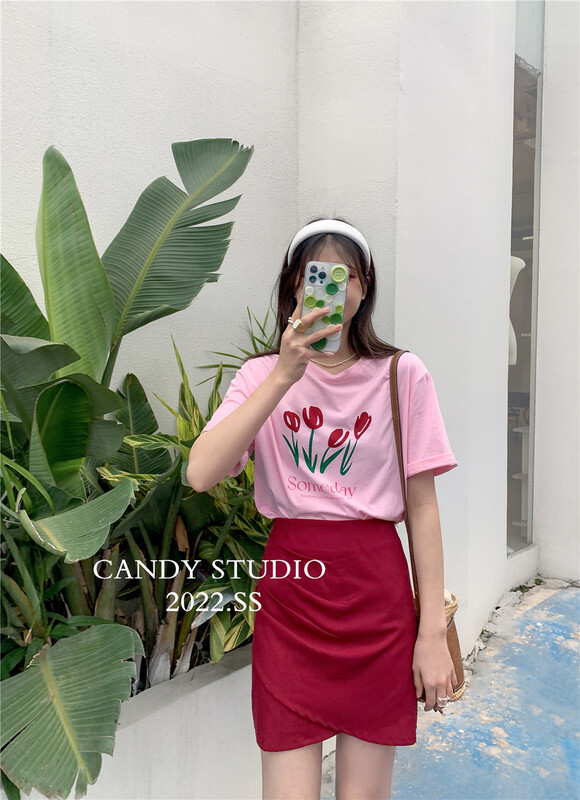 [candy] casual personalized tulip printed short sleeve T-shirt ys1-9088\zjy
