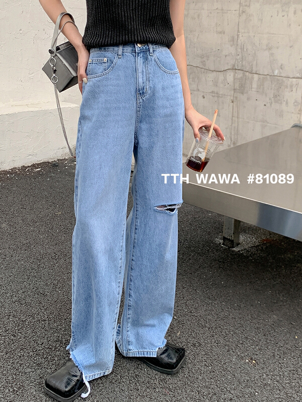[Wawa] high waist draped wide leg jeans 81089\lsl