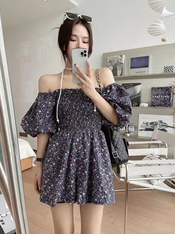 【 mi ni 】 off shoulder floral waist Jumpsuit 1226\pcz