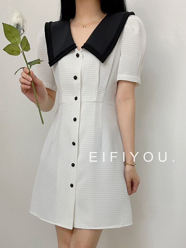 【EI FI YOU】收腰泡泡袖單排扣連衣裙  5103#  LSL