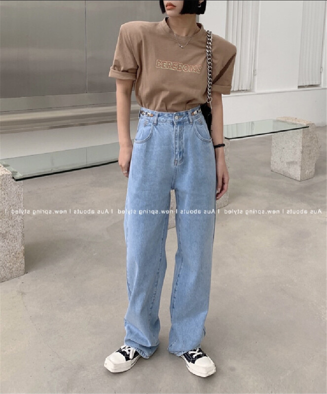 【 aus 】 buckle straight tube floor dragging versatile jeans 6818\lsw