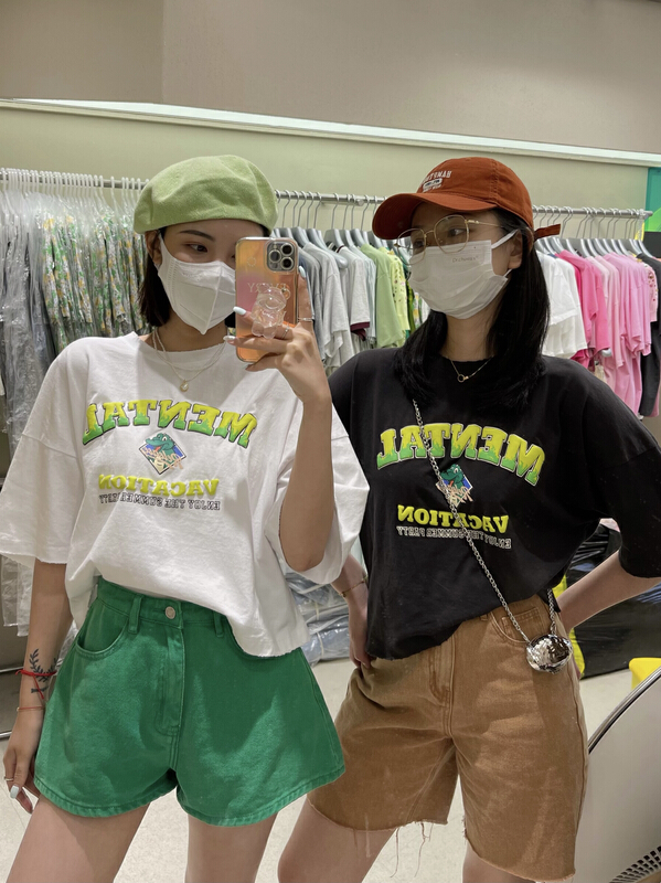 [attitude] loose and versatile letter short sleeve T-shirt (foam printing) aq4508\cqw
