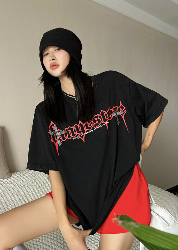 [European and American trend] graphic letters comfortable short sleeve T-shirt 12307\l