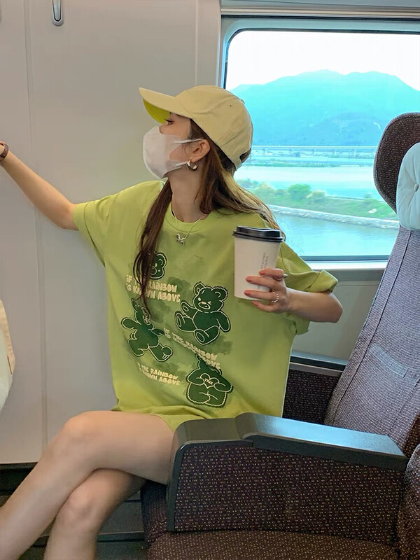 [Yingquan club] Korean foam bear print round neck short sleeve T-shirt 5449\xyy