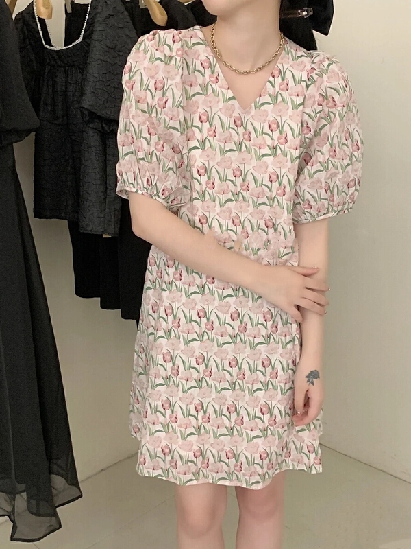 [baby] Korean V-neck floral dress 8656\wtt