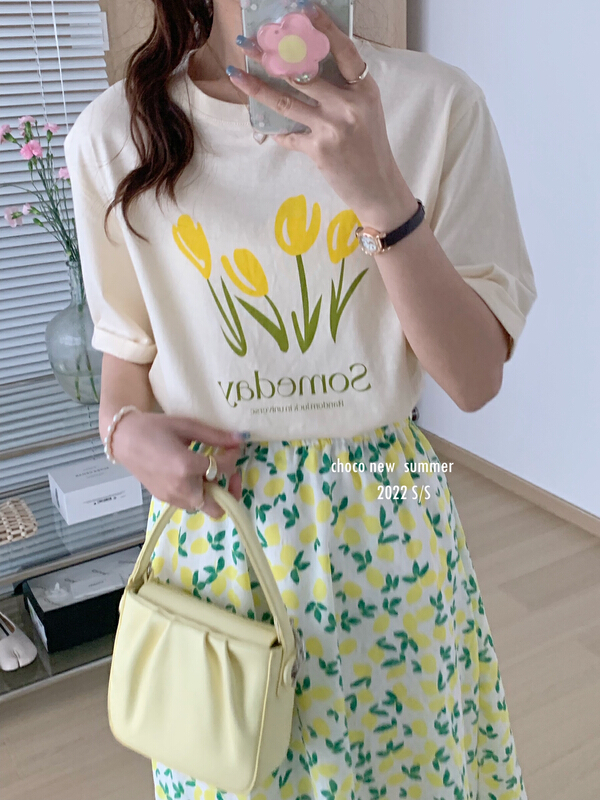 [choco] Korean small fresh tulip short sleeve T-shirt 8310\hbx