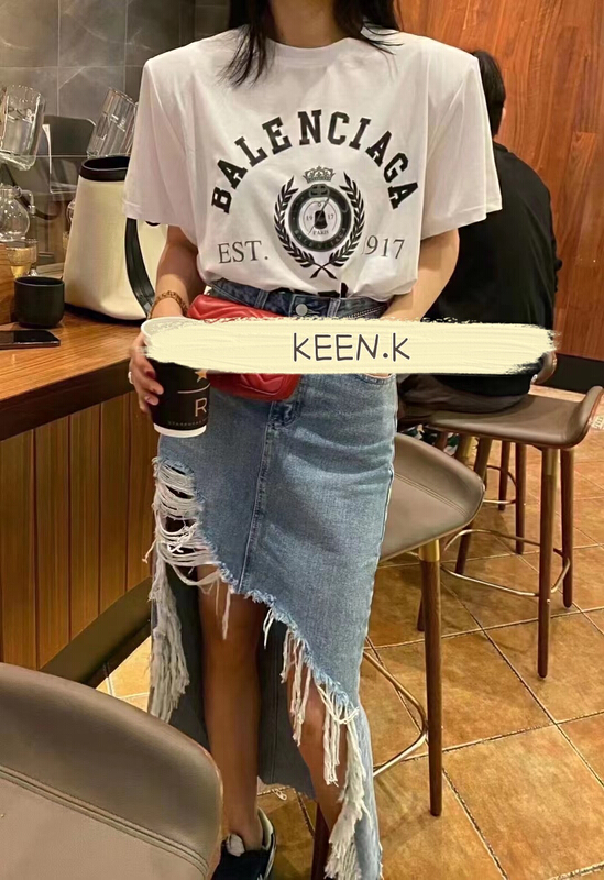 [keen k] Korean hole front short back long denim skirt b16\wtt