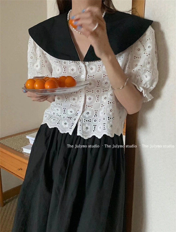 [the end of July] contrast large lapel button up shirt 5599\hbx