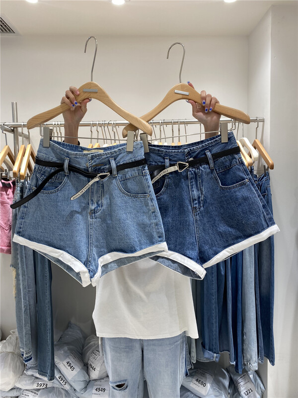 [o not 1] minority design contrast cuffed denim shorts (with belt) w777\lsw